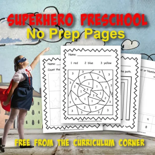 These free superhero preschool pages are print and go pages designed to give your preschool and prekindergarten students themed skill practice.