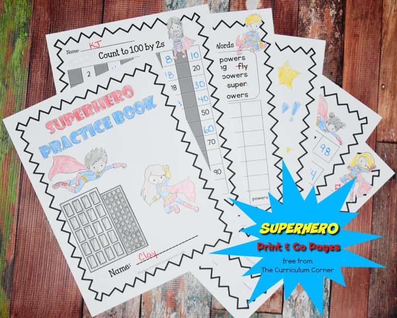 This free collection of math and literacy superhero practice pages (superhero worksheets) for print & go review is designed for skill practice.