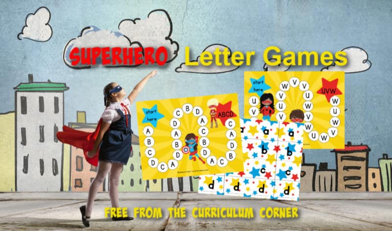 This superhero ABC game will be a fun addition to your early learning centers (another free resource for teachers from The Curriculum Corner.)