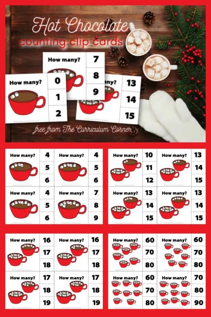 hot chocolate counting clip cards