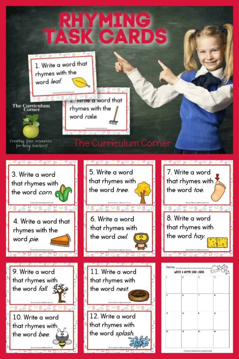 Write a Rhyming Word Task Cards - The Kinder Corner