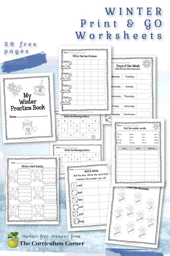 This free collection of math and literacy winter print & go pages are designed for classroom use.