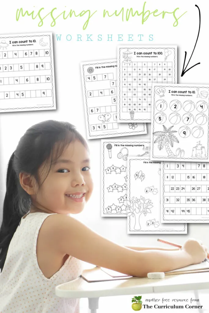 Add this free download of missing numbers worksheets to your counting numbers collection for kindergarten and first grade.